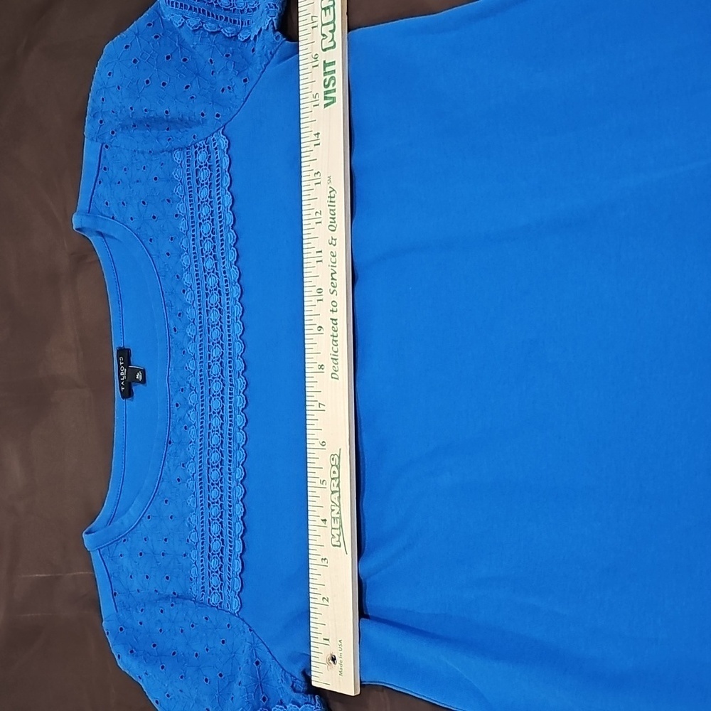 Talbot’s Short Sleeve Lace Trim Interlock Cotton Shift Dress Blue Size Petite M - Picture 3 of 8
